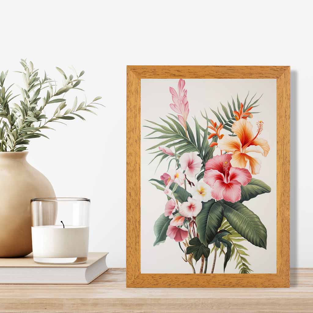 Vintage Floral Green, Pink Tropical Bouquet  Art Poster | Wall Art Plaza UK