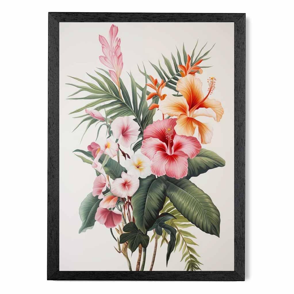 Vintage Floral Green, Pink Tropical Bouquet  Art Poster | Wall Art Plaza UK