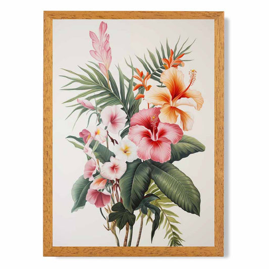 Vintage Floral Green, Pink Tropical Bouquet  Art Poster | Wall Art Plaza UK