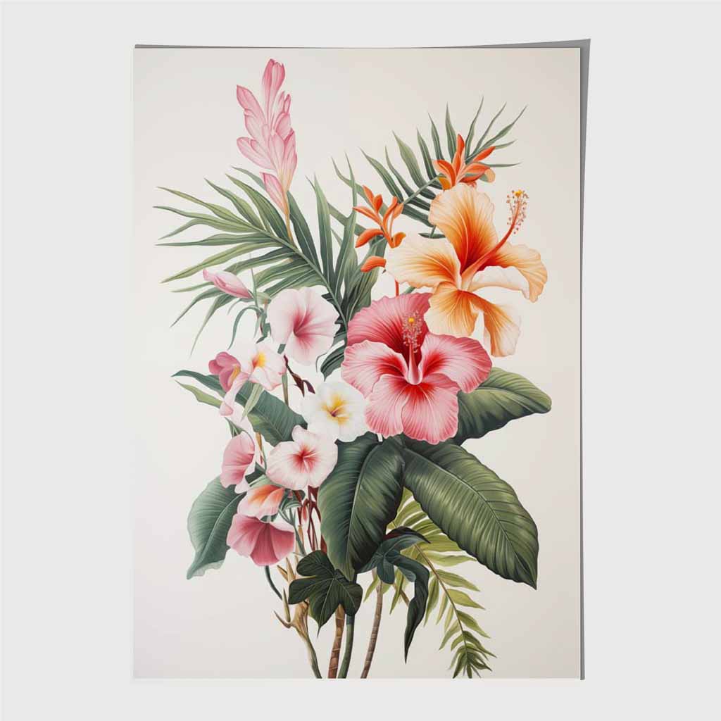 Vintage Floral Green, Pink Tropical Bouquet  Art Poster | Wall Art Plaza UK