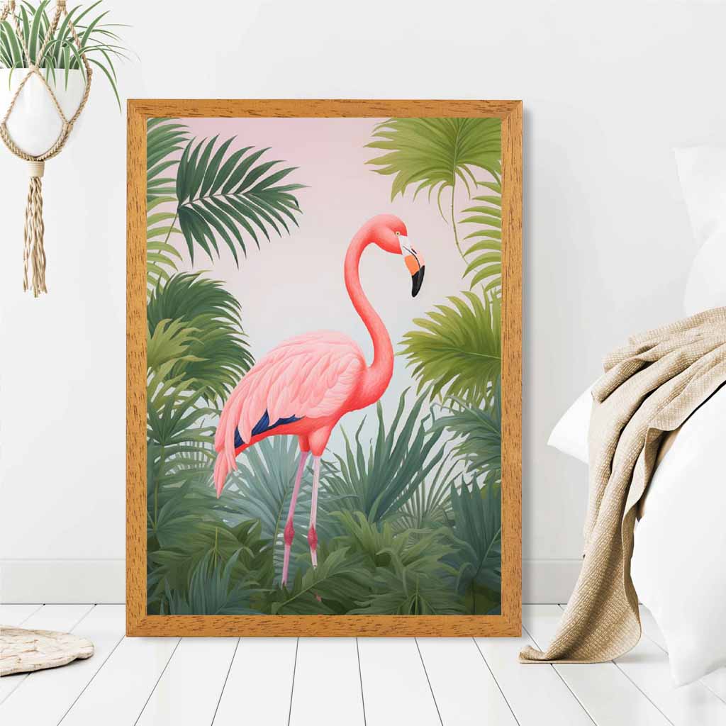 Modern Illustration Pink, Green Flamingo  Art Poster | Wall Art Plaza UK