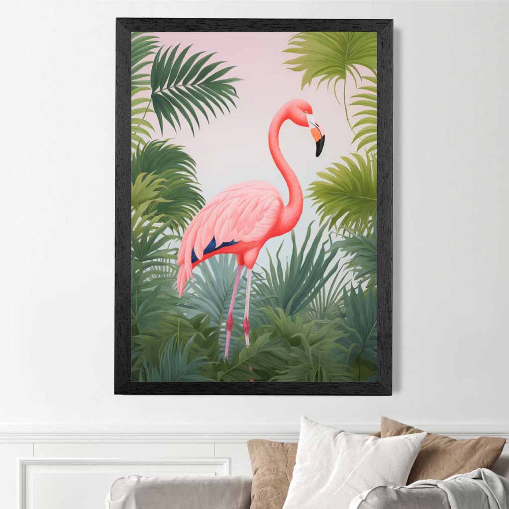 Modern Illustration Pink, Green Flamingo  Art Poster | Wall Art Plaza UK