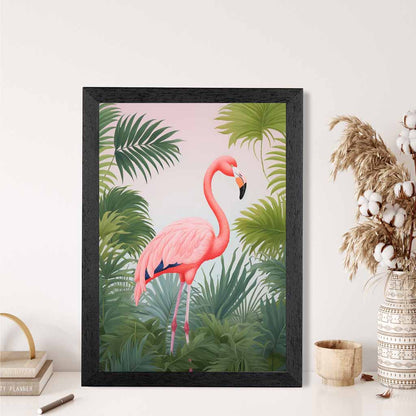 Modern Illustration Pink, Green Flamingo  Art Poster | Wall Art Plaza UK