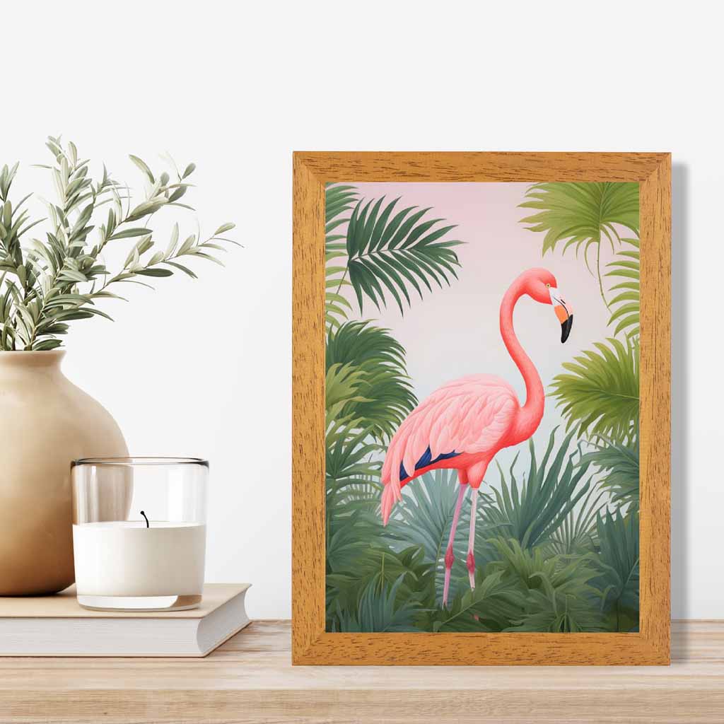 Modern Illustration Pink, Green Flamingo  Art Poster | Wall Art Plaza UK