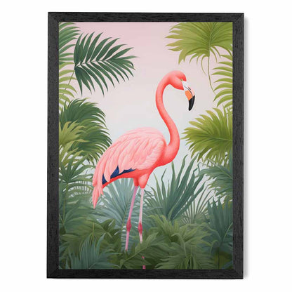 Modern Illustration Pink, Green Flamingo  Art Poster | Wall Art Plaza UK