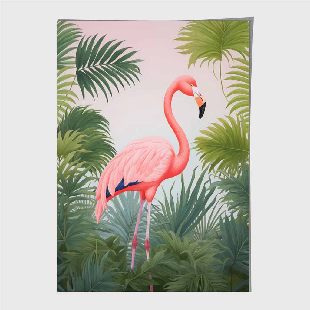 Modern Illustration Pink, Green Flamingo  Art Poster | Wall Art Plaza UK