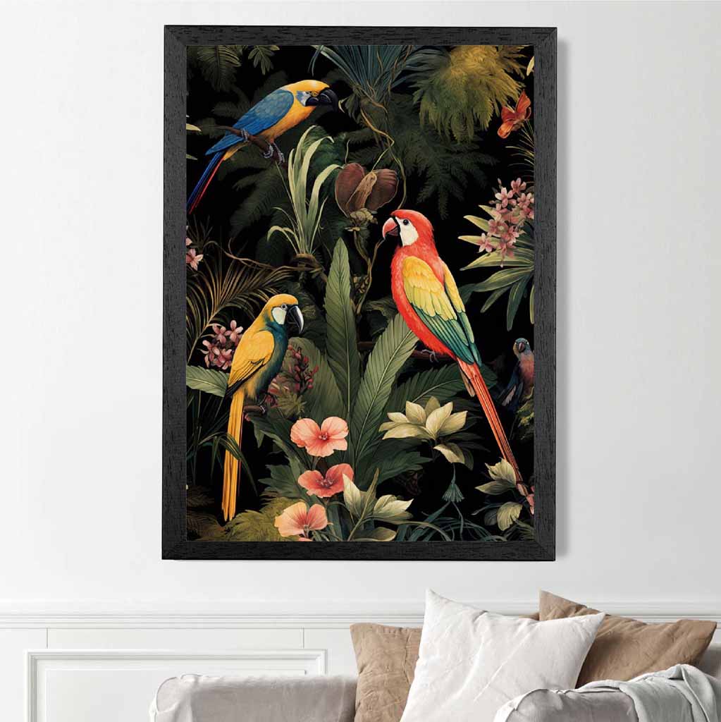 Vintage Illustration Red, Blue Tropical Birds  Art Print | Wall Art Plaza UK