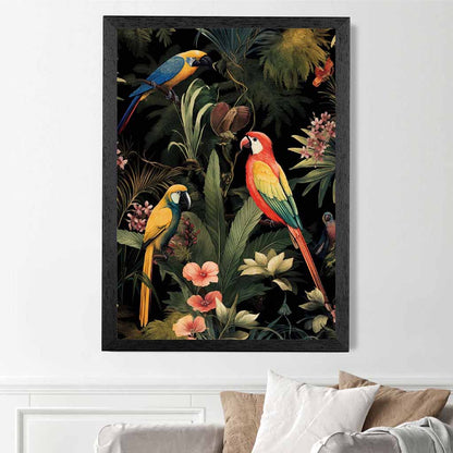Vintage Illustration Red, Blue Tropical Birds  Art Print | Wall Art Plaza UK