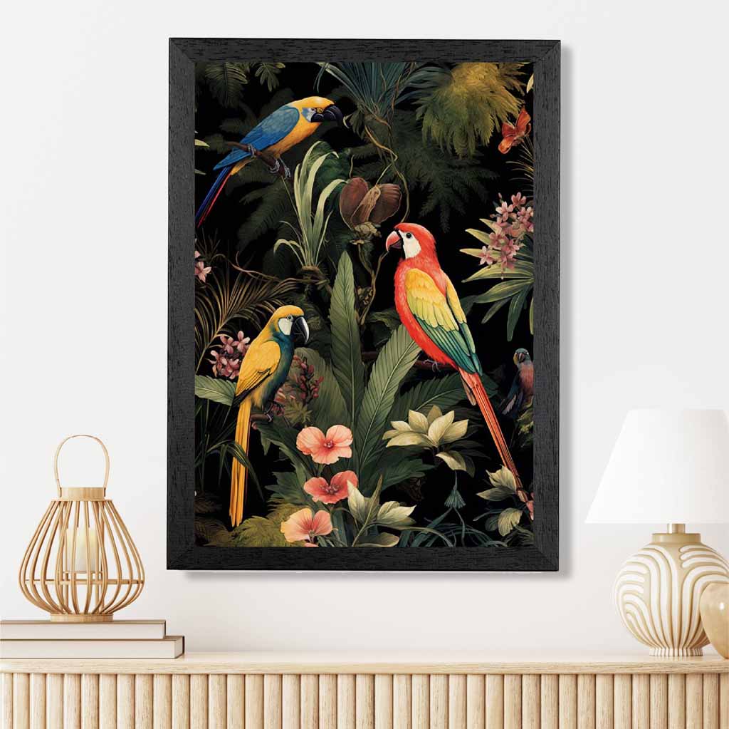 Vintage Illustration Red, Blue Tropical Birds  Art Print | Wall Art Plaza UK