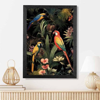 Vintage Illustration Red, Blue Tropical Birds  Art Print | Wall Art Plaza UK