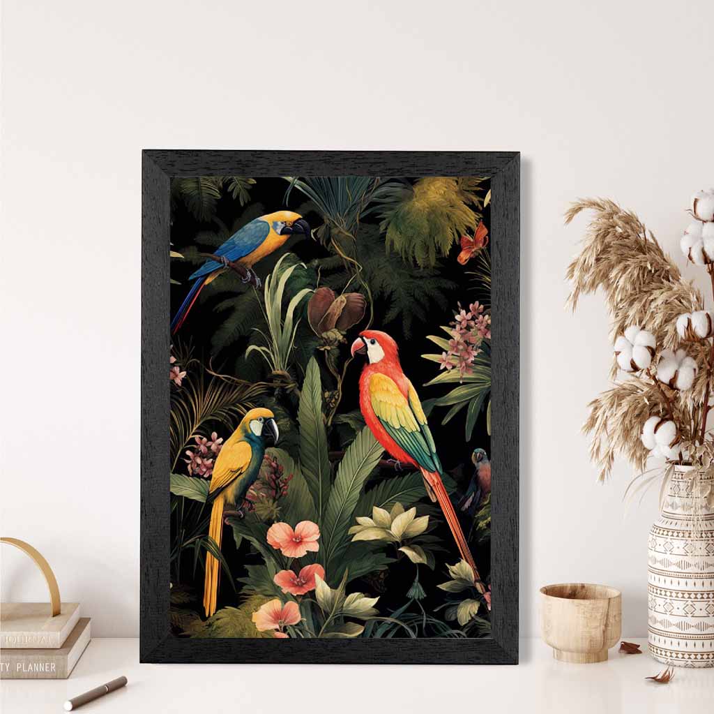 Vintage Illustration Red, Blue Tropical Birds  Art Print | Wall Art Plaza UK