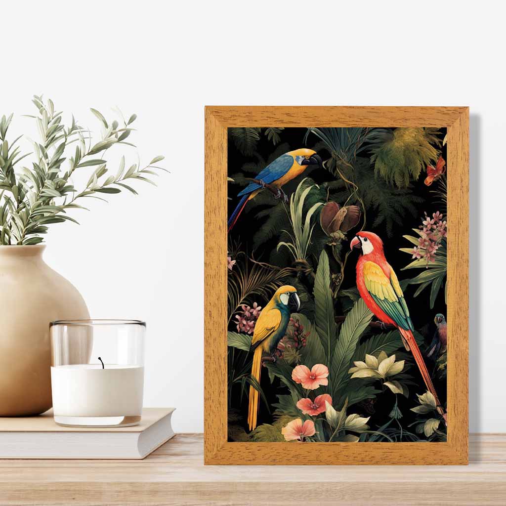 Vintage Illustration Red, Blue Tropical Birds  Art Print | Wall Art Plaza UK