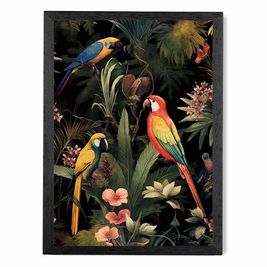 Vintage Illustration Red, Blue Tropical Birds  Art Print | Wall Art Plaza UK