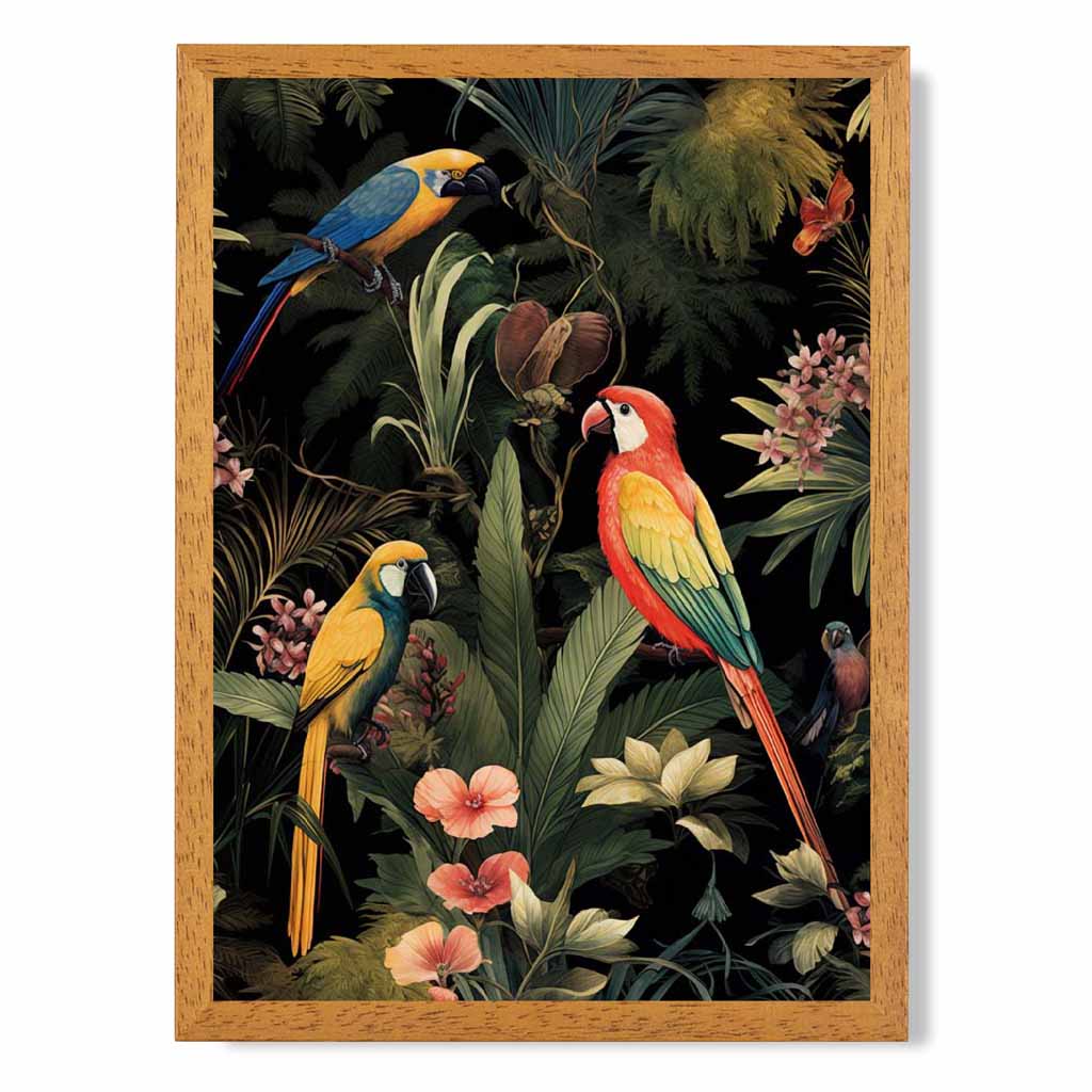 Vintage Illustration Red, Blue Tropical Birds  Art Print | Wall Art Plaza UK