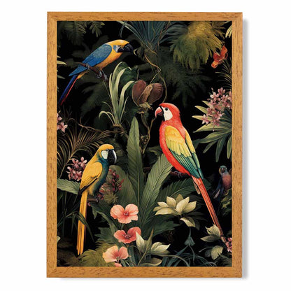 Vintage Illustration Red, Blue Tropical Birds  Art Print | Wall Art Plaza UK