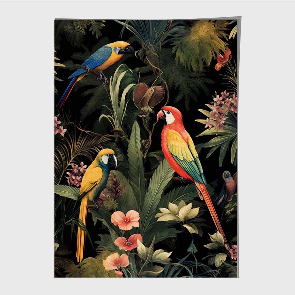 Vintage Illustration Red, Blue Tropical Birds  Art Print | Wall Art Plaza UK