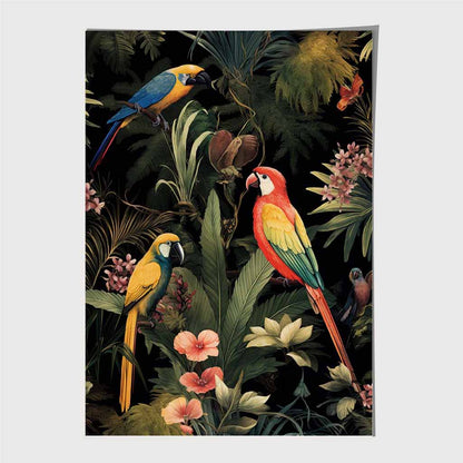 Vintage Illustration Red, Blue Tropical Birds  Art Print | Wall Art Plaza UK