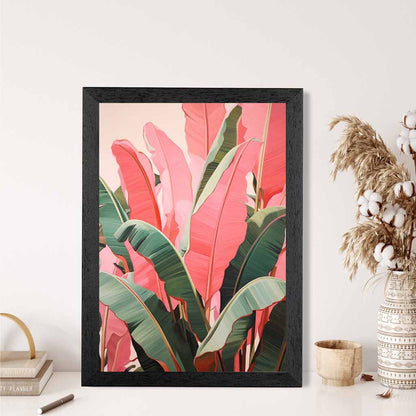 Modern Illustration Pink, Green Jungle Leaves  Art Print | Wall Art Plaza UK