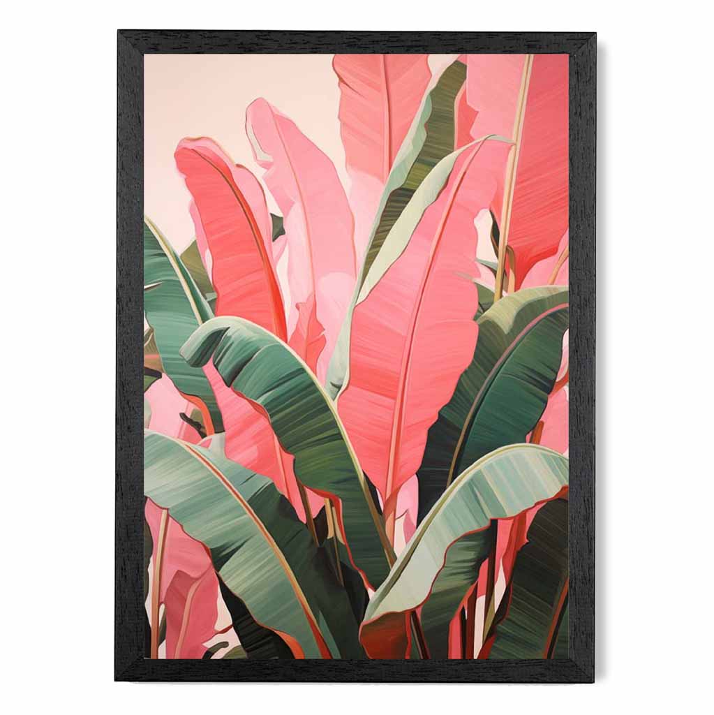 Modern Illustration Pink, Green Jungle Leaves  Art Print | Wall Art Plaza UK