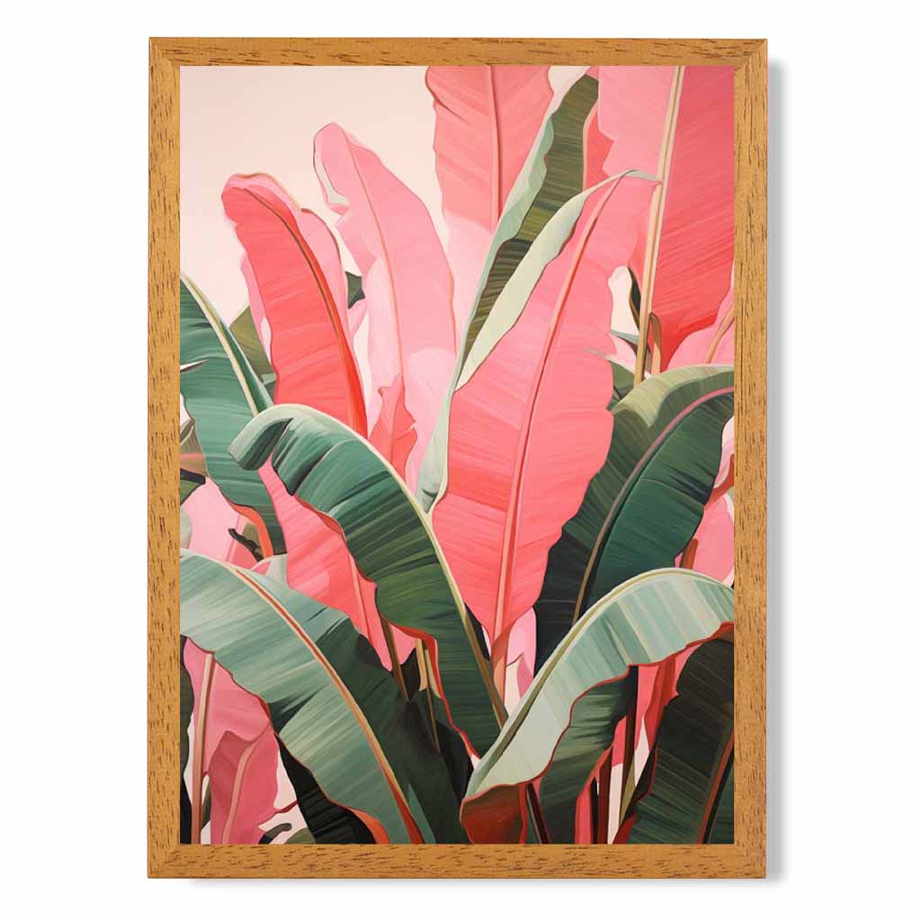 Modern Illustration Pink, Green Jungle Leaves  Art Print | Wall Art Plaza UK