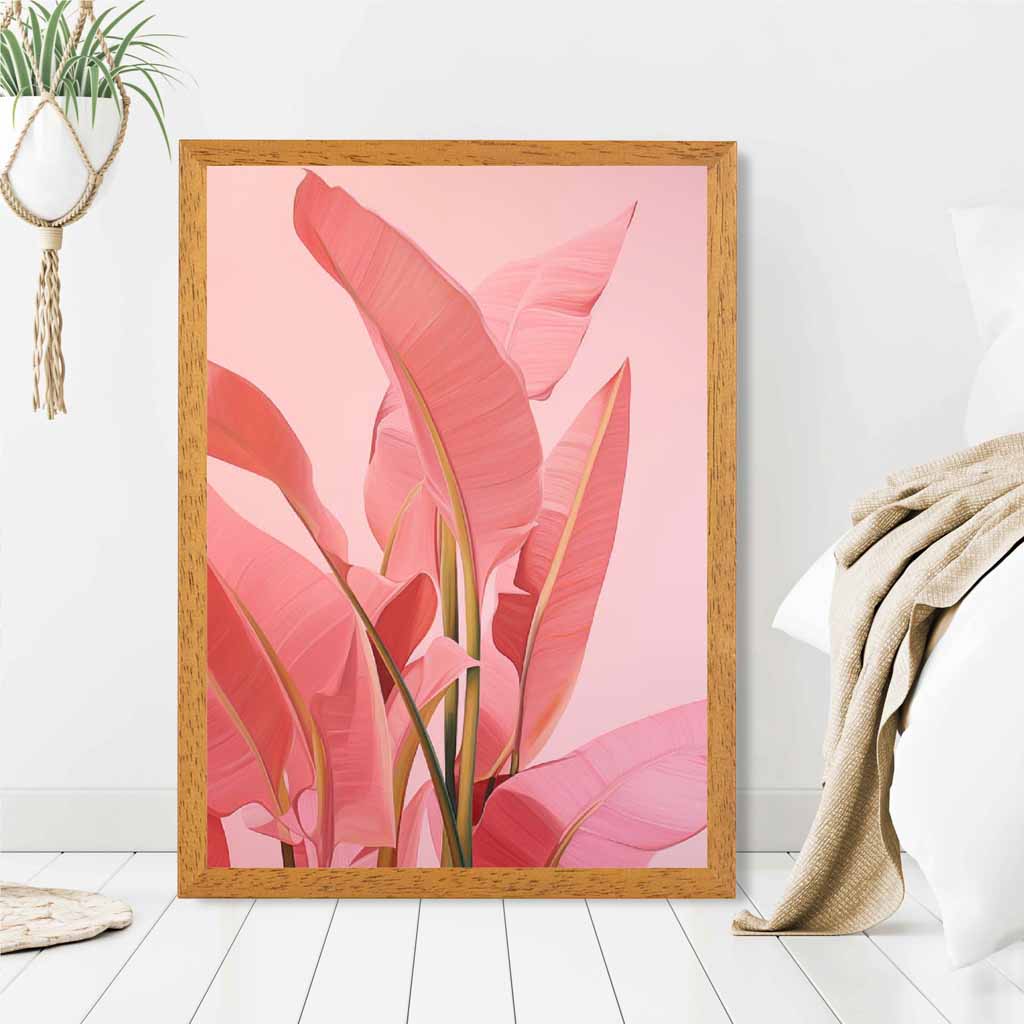 Modern Illustration Pink,  Jungle Leaves  Art Poster | Wall Art Plaza UK