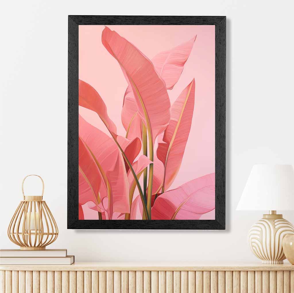 Modern Illustration Pink,  Jungle Leaves  Art Poster | Wall Art Plaza UK