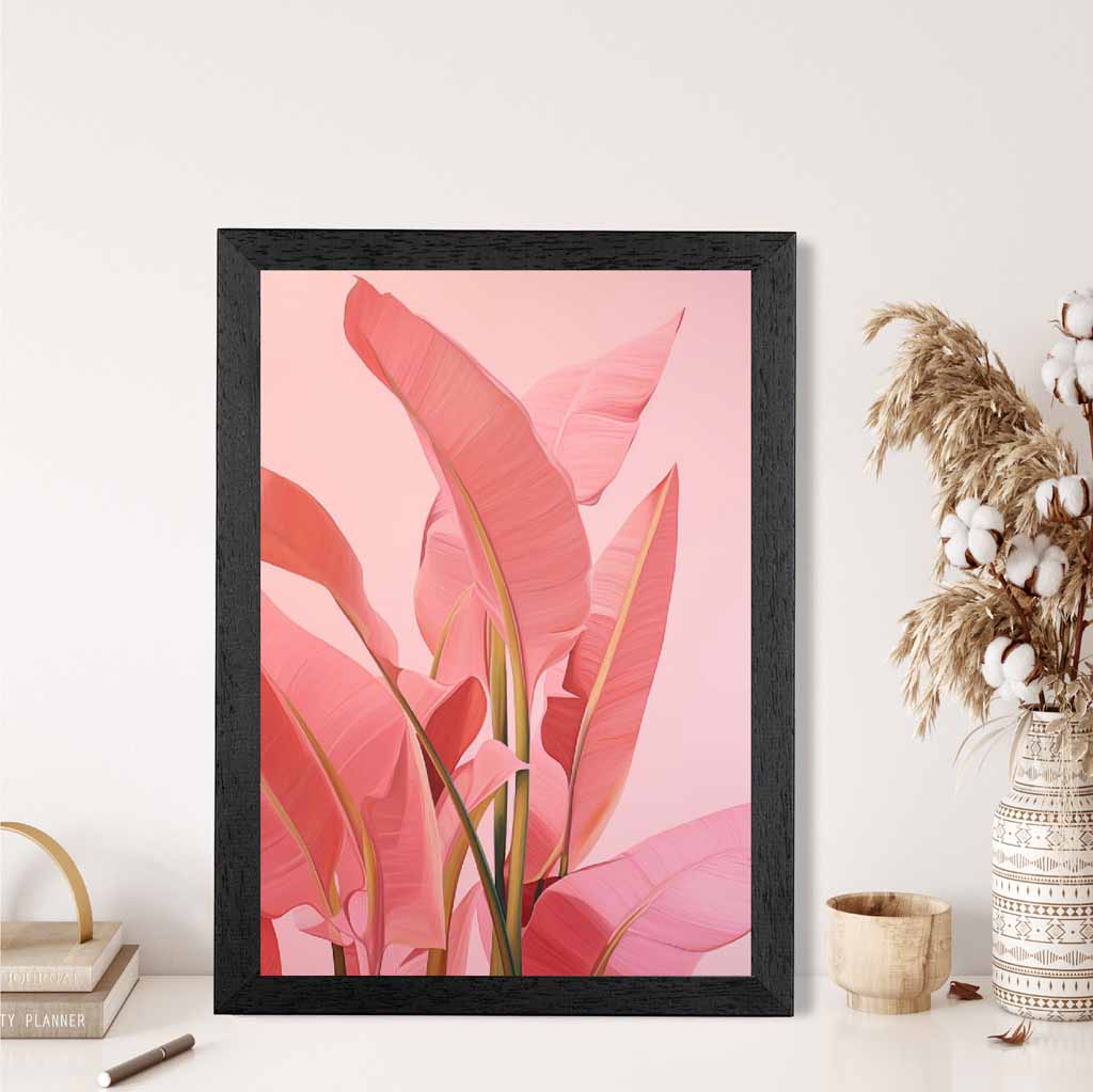 Modern Illustration Pink,  Jungle Leaves  Art Poster | Wall Art Plaza UK