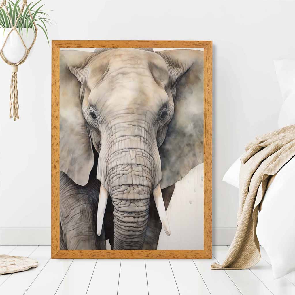 Modern Illustration Grey, Beige Elephant  Art Print | Wall Art Plaza UK