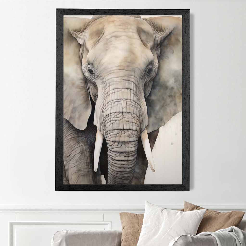 Modern Illustration Grey, Beige Elephant  Art Print | Wall Art Plaza UK
