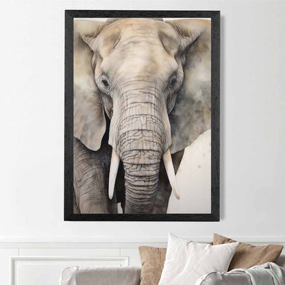 Modern Illustration Grey, Beige Elephant  Art Print | Wall Art Plaza UK