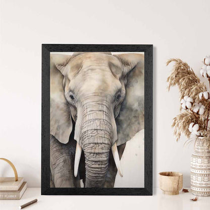 Modern Illustration Grey, Beige Elephant  Art Print | Wall Art Plaza UK