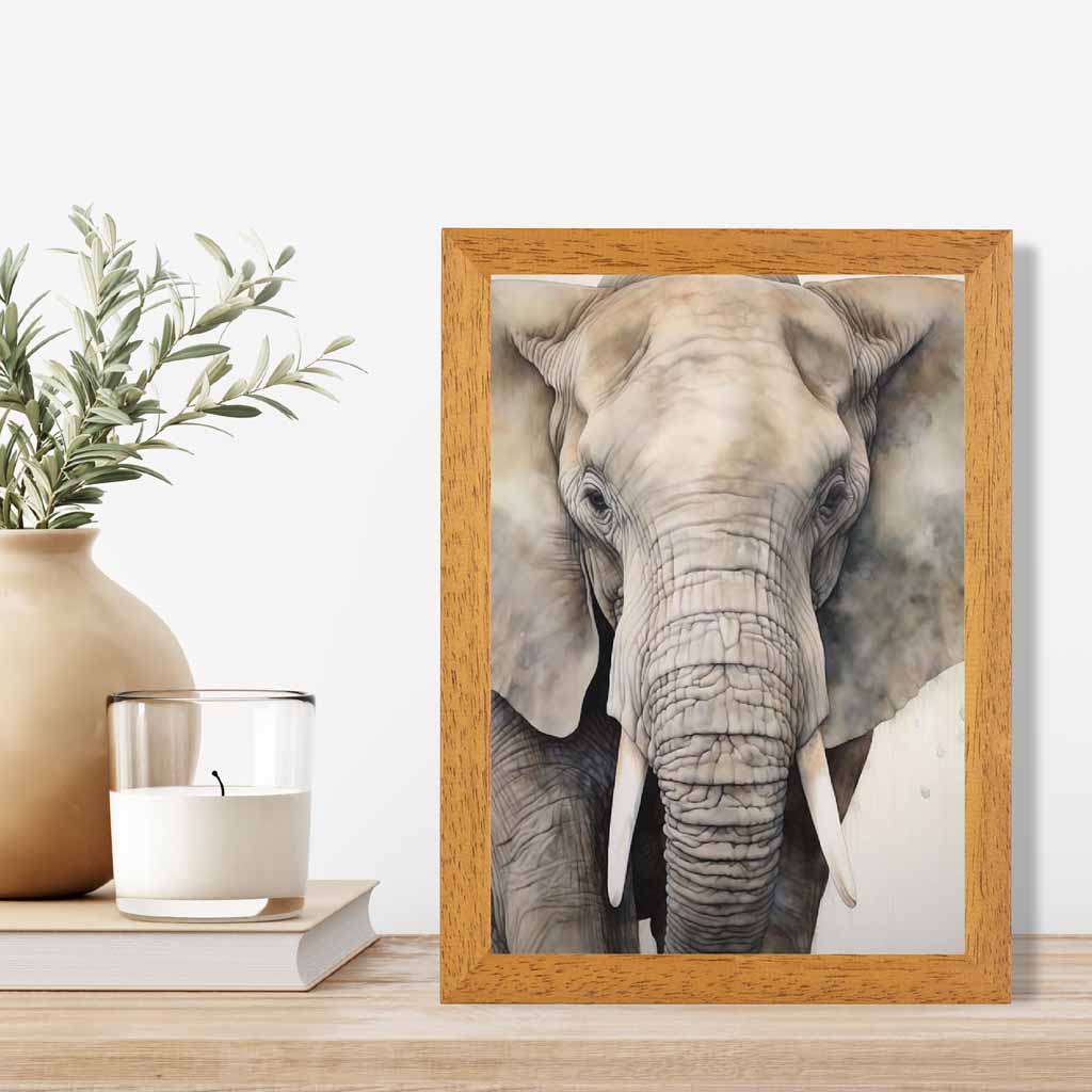 Modern Illustration Grey, Beige Elephant  Art Print | Wall Art Plaza UK