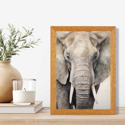 Modern Illustration Grey, Beige Elephant  Art Print | Wall Art Plaza UK