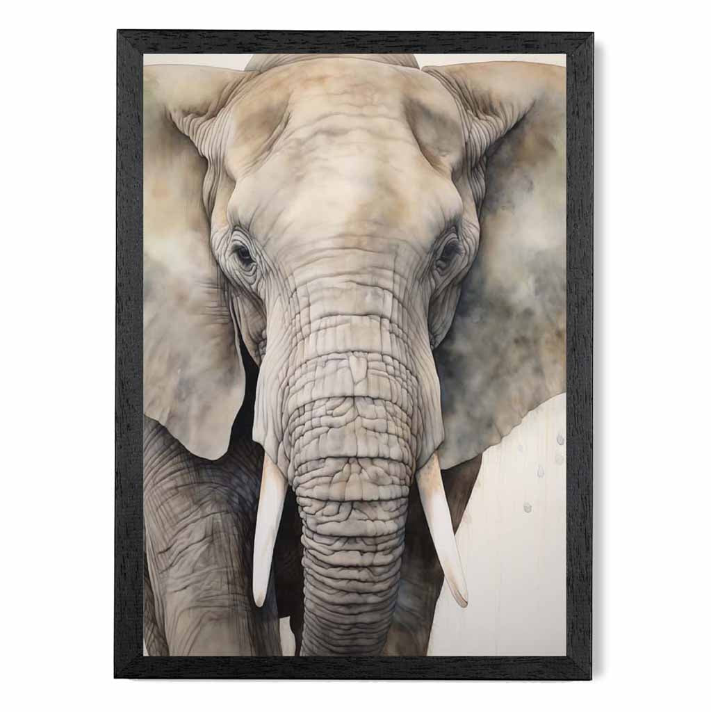 Modern Illustration Grey, Beige Elephant  Art Print | Wall Art Plaza UK