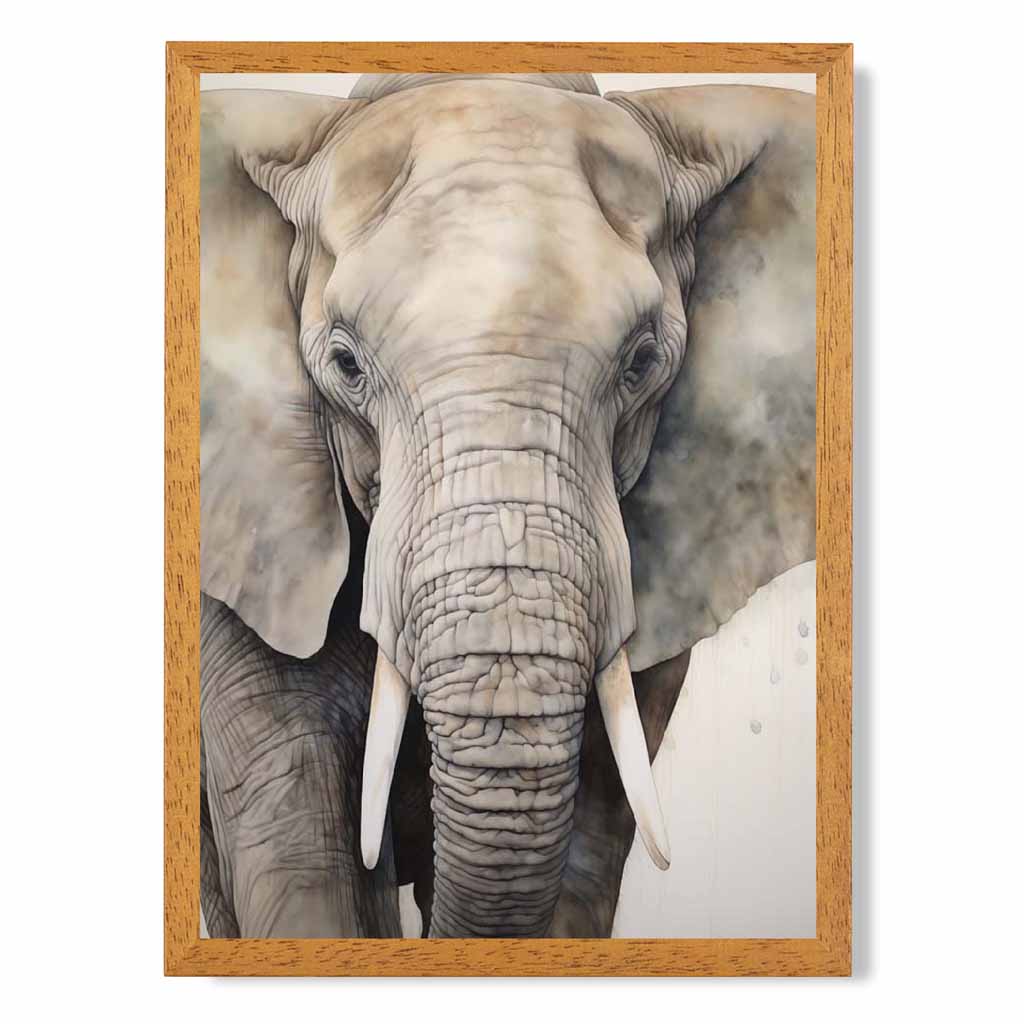 Modern Illustration Grey, Beige Elephant  Art Print | Wall Art Plaza UK