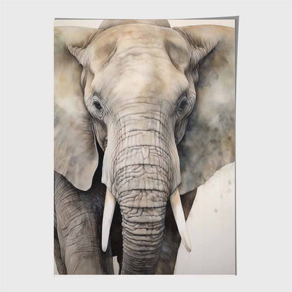 Modern Illustration Grey, Beige Elephant  Art Print | Wall Art Plaza UK