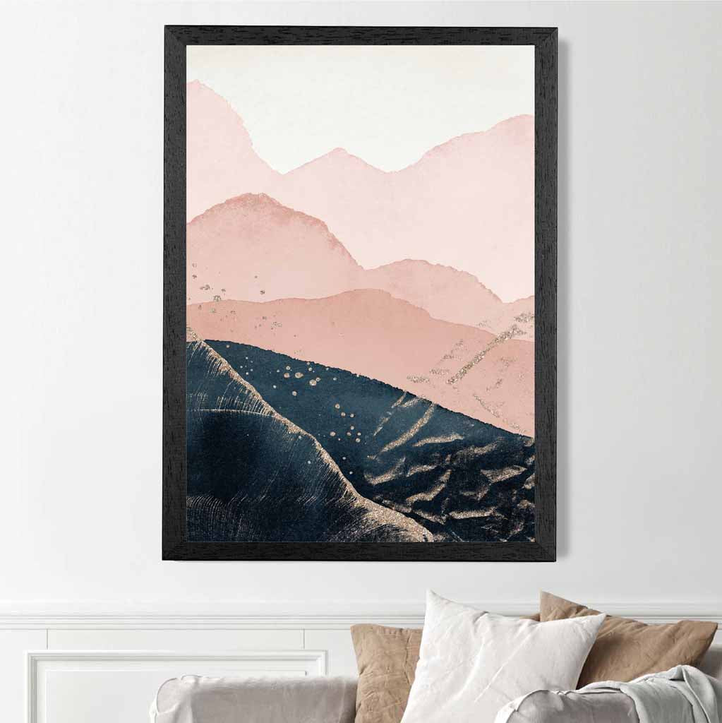 Abstract Painted Blue, Blush Pink Mountains No 1 Art Print | Wall Art Plaza