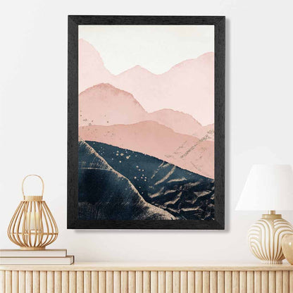 Abstract Painted Blue, Blush Pink Mountains No 1 Art Print | Wall Art Plaza