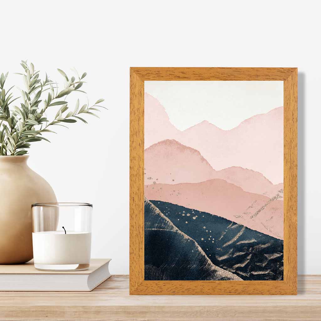 Abstract Painted Blue, Blush Pink Mountains No 1 Art Print | Wall Art Plaza