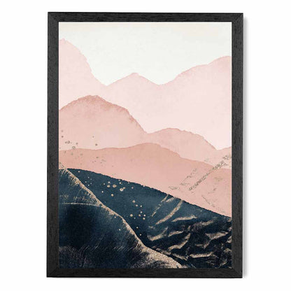 Abstract Painted Blue, Blush Pink Mountains No 1 Art Print | Wall Art Plaza
