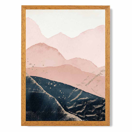 Abstract Painted Blue, Blush Pink Mountains No 1 Art Print | Wall Art Plaza