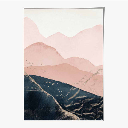 Abstract Painted Blue, Blush Pink Mountains No 1 Art Print | Wall Art Plaza