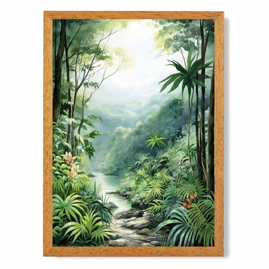 Modern Illustration Green, Blue Jungle Path  Art Print | Wall Art Plaza UK