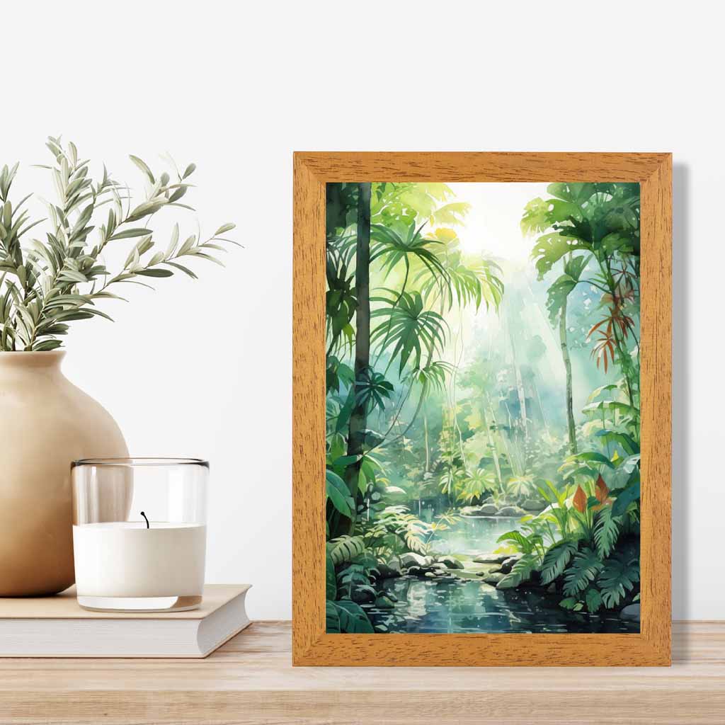 Modern Illustration Green, Blue Jungle Stream  Art Print | Wall Art Plaza