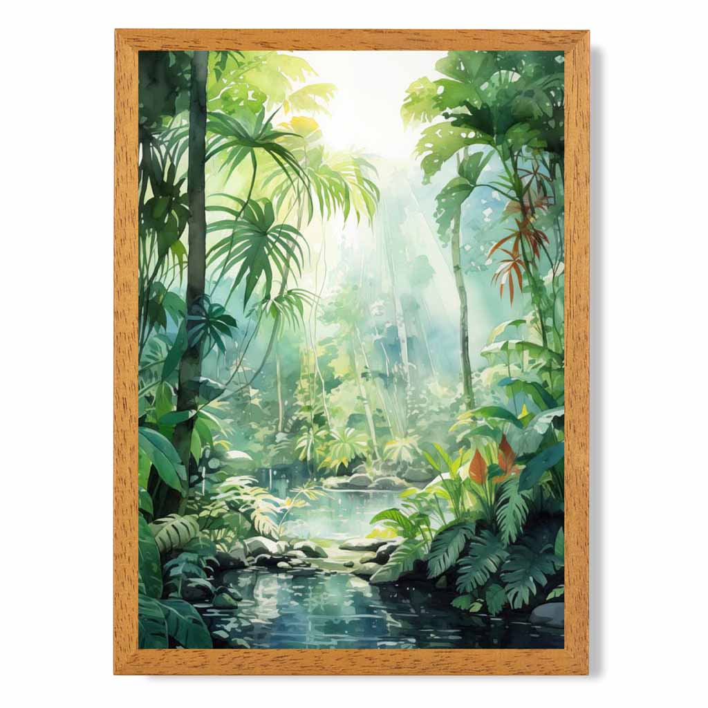 Modern Illustration Green, Blue Jungle Stream  Art Print | Wall Art Plaza