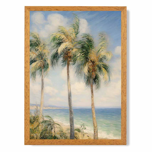 Modern Illustration Blue, Green Beach Palms  Art Print | Wall Art Plaza