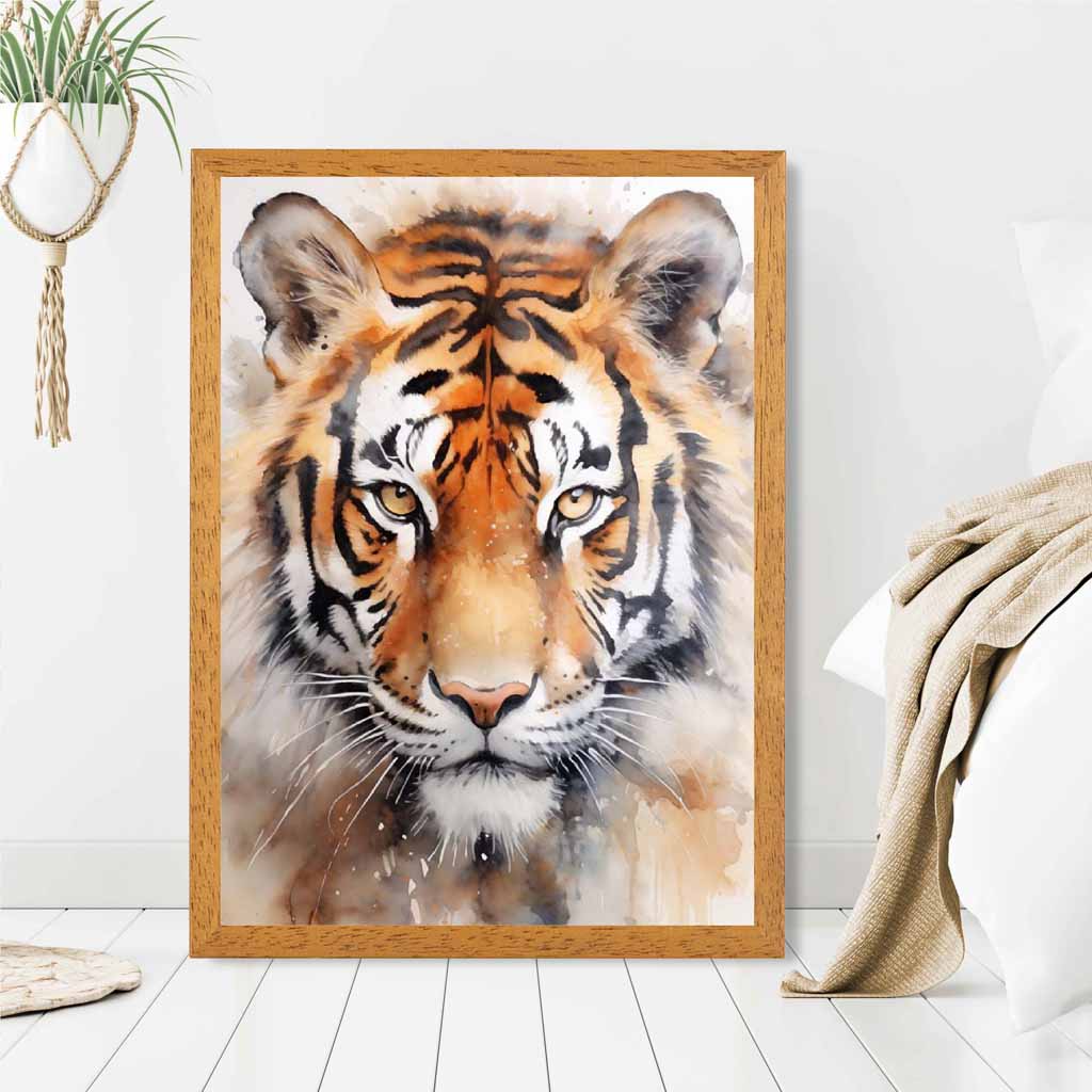 Modern Painted Black, Orange Tiger Face  Art Poster | Wall Art Plaza
