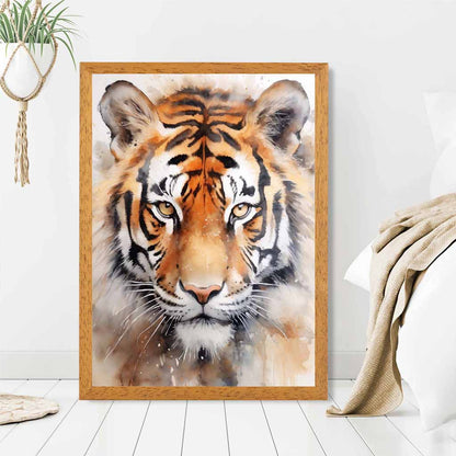 Modern Painted Black, Orange Tiger Face  Art Poster | Wall Art Plaza