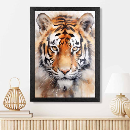 Modern Painted Black, Orange Tiger Face  Art Poster | Wall Art Plaza
