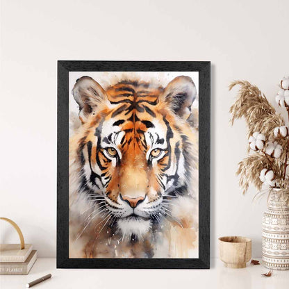 Modern Painted Black, Orange Tiger Face  Art Poster | Wall Art Plaza